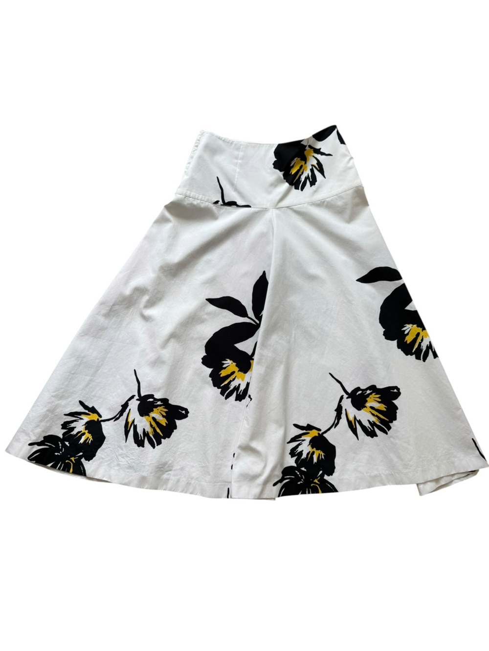 Zara White Midi Skirt with Black and Yellow Floral Print - Picture 3 of 6